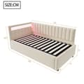Miniatyrbillede 4 af 11: Seng med opbevaring 90x200 cm med LED-belysning – Velour stof – Beige