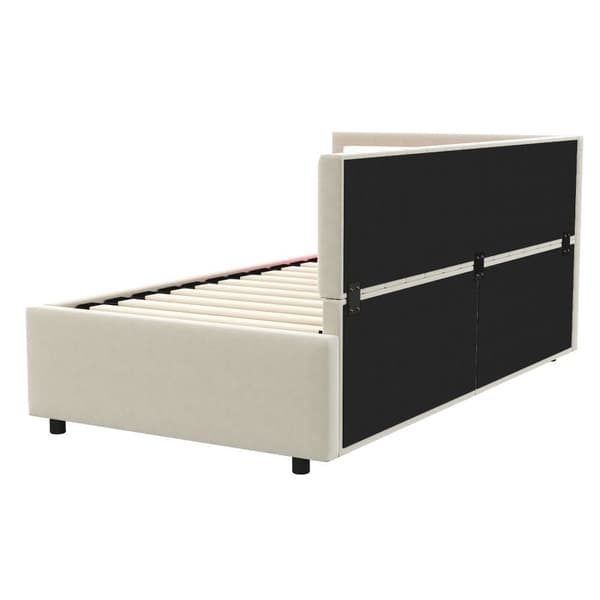Seng med opbevaring 90x200 cm med LED-belysning – Velour stof – Beige