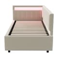 Miniatyrbillede 9 af 11: Seng med opbevaring 90x200 cm med LED-belysning – Velour stof – Beige