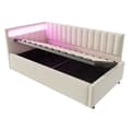 Miniatyrbillede 11 af 11: Seng med opbevaring 90x200 cm med LED-belysning – Velour stof – Beige