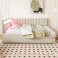 Miniatyrbillede 1 af 11: Seng med opbevaring 90x200 cm med LED-belysning – Velour stof – Beige