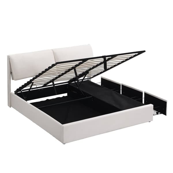 Fløjlsseng med opbevaringsplads - 180 x 200 cm - med 3 skuffer - Hvid (uden madras)