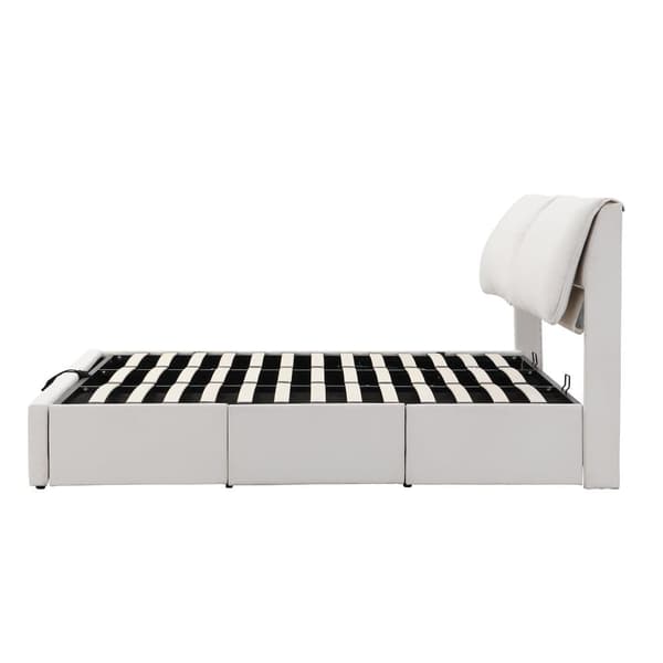 Fløjlsseng med opbevaringsplads - 180 x 200 cm - med 3 skuffer - Hvid (uden madras)