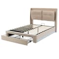 Miniatyrbillede 10 af 11: Fløjlsseng med opbevaringsplads - 160 x 200 cm - 2 skuffer ved fodenden af sengen - LED-lysstrimmel indlejret i fodenden af sengen - Beige