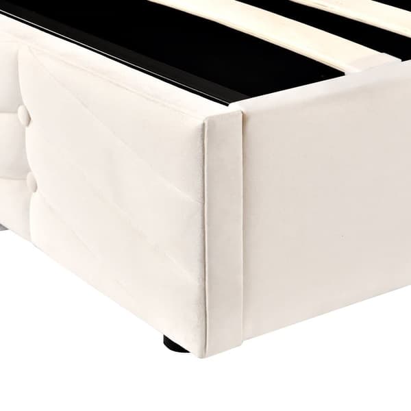Fløjlsseng med opbevaringsplads og lamelramme + justerbar hovedgærde - 140 x 200 cm - beige