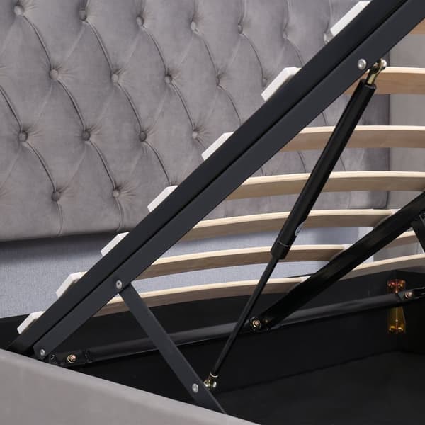Seng med opbevaring 140x190 cm i velour med lamelbund - Grå