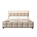 Miniatyrbillede 5 af 11: Seng med opbevaring 180x200 cm i velour – Med LED-belysning og lamelramme – Beige