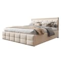 Miniatyrbillede 9 af 11: Seng med opbevaring 180x200 cm i velour – Med LED-belysning og lamelramme – Beige