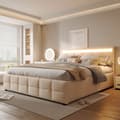 Miniatyrbillede 1 af 11: Seng med opbevaring 180x200 cm i velour – Med LED-belysning og lamelramme – Beige