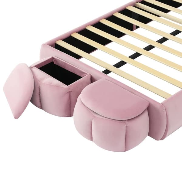 Barnsäng 90x200 cm – Kaninöron med justerbar LED-belysning – Med 2 förvaringspallar – Rosa