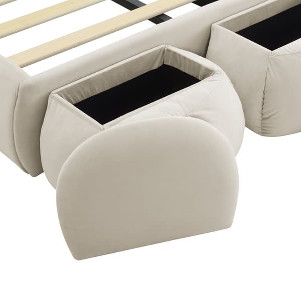 Barnsäng 90x200 cm – Kaninöron med justerbar LED-belysning – Med 2 förvaringspallar – Beige