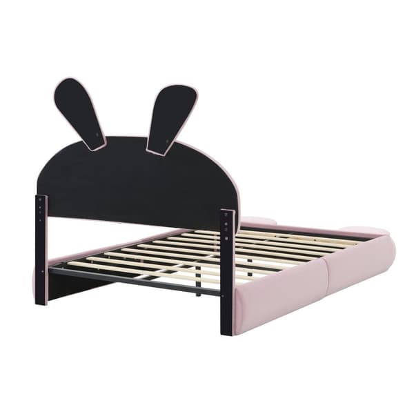 Barnsäng 140x200 cm – Kaninöron med justerbar LED-belysning – Med 2 förvaringspallar – Rosa