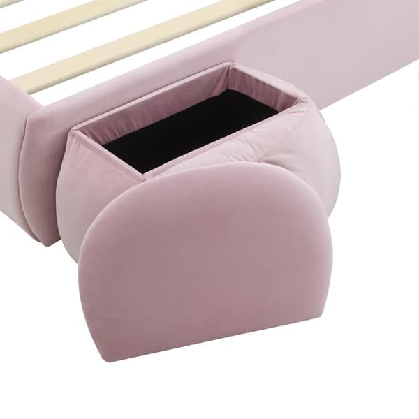 Barnsäng 140x200 cm – Kaninöron med justerbar LED-belysning – Med 2 förvaringspallar – Rosa