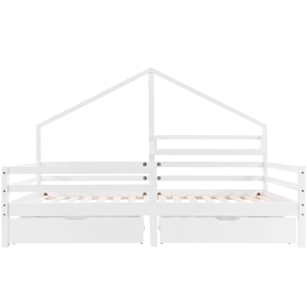 Hussäng 90x200 cm i massivt trä – Med hyllor och 2 lådor – Vit