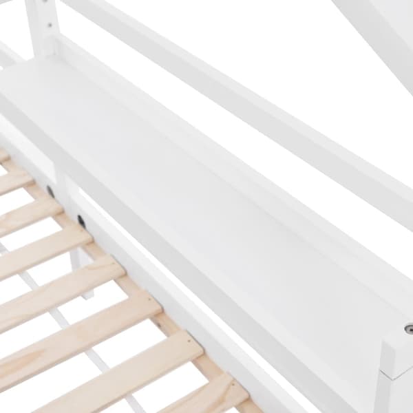 Hussäng 90x200 cm i massivt trä – Med hyllor och 2 lådor – Vit