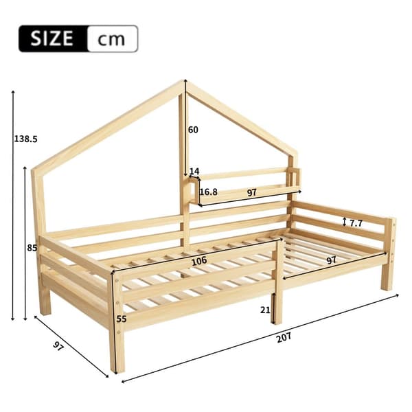 Husseng 90x200 cm i massivt træ – Med hylder – Natur