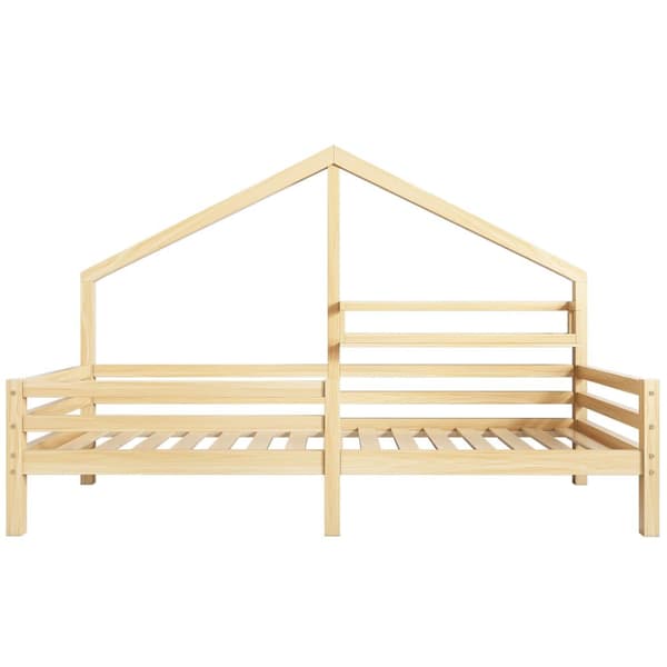 Husseng 90x200 cm i massivt træ – Med hylder – Natur