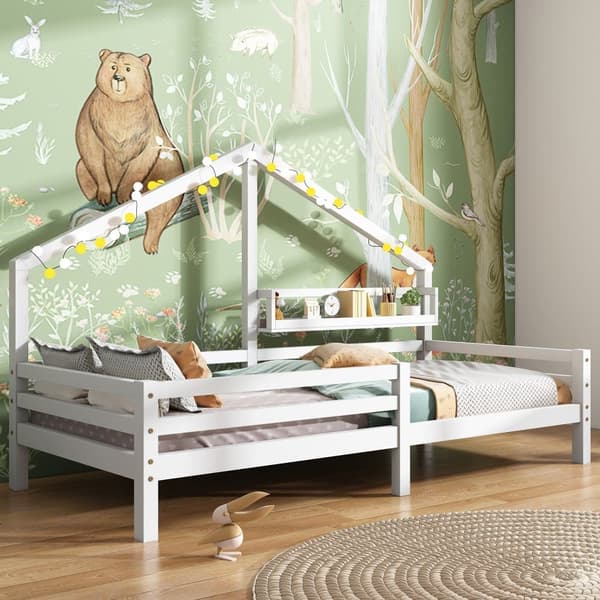 Parvisänky 90x200cm massiivipuuta - hyllyillä - valkoinen
