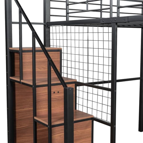 Børnehems 140x200 – med sikkerhedsstige og opbevaring – sort