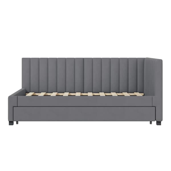 Enkeltseng 90x200 cm med udtræksseng - Polstret i velour med lamelbund - Grå