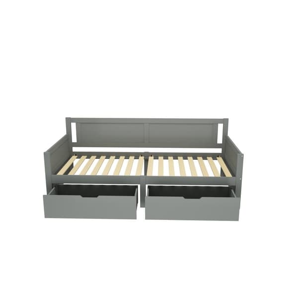 Sovesofa 90x200 cm – med 2 skuffer – i massivt træ – grå