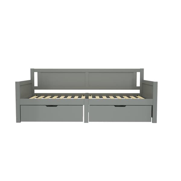 Sovesofa 90x200 cm – med 2 skuffer – i massivt træ – grå
