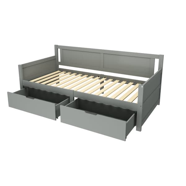 Sovesofa 90x200 cm – med 2 skuffer – i massivt træ – grå