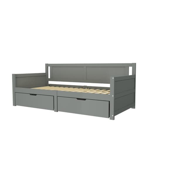 Sovesofa 90x200 cm – med 2 skuffer – i massivt træ – grå