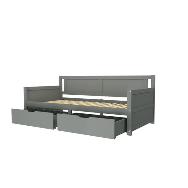 Sovesofa 90x200 cm – med 2 skuffer – i massivt træ – grå