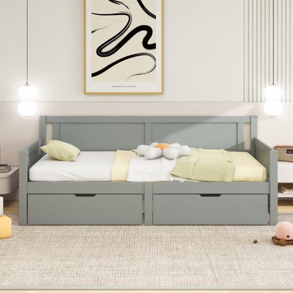 Vuodesohva 90x200 cm – 2 laatikolla – massiivipuuta – harmaa