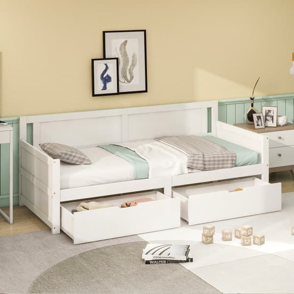 Sovesofa 90x200 cm – Enkeltseng med to opbevaringsrum – Ramme i massivt træ – Juniorseng/Børneseng – Hvid