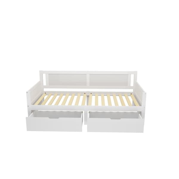 Sovesofa 90x200 cm – Enkeltseng med to opbevaringsrum – Ramme i massivt træ – Juniorseng/Børneseng – Hvid