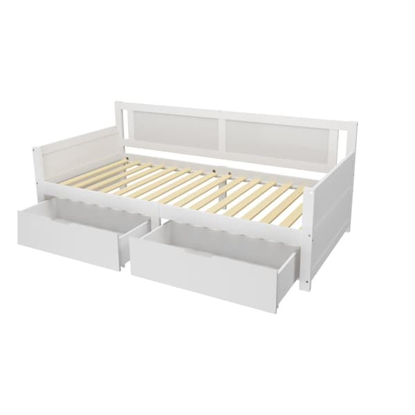 Sovesofa 90x200 cm – Enkeltseng med to opbevaringsrum – Ramme i massivt træ – Juniorseng/Børneseng – Hvid