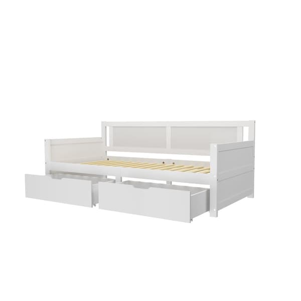 Sovesofa 90x200 cm – Enkeltseng med to opbevaringsrum – Ramme i massivt træ – Juniorseng/Børneseng – Hvid