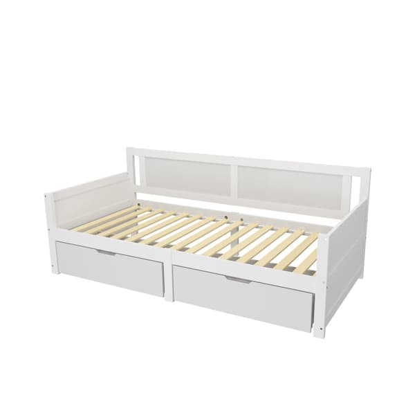 Sovesofa 90x200 cm – Enkeltseng med to opbevaringsrum – Ramme i massivt træ – Juniorseng/Børneseng – Hvid