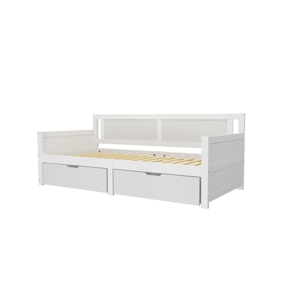 Sovesofa 90x200 cm – Enkeltseng med to opbevaringsrum – Ramme i massivt træ – Juniorseng/Børneseng – Hvid
