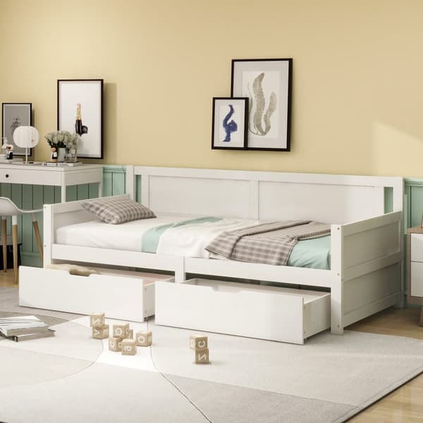 Sovesofa 90x200 cm – Enkeltseng med to opbevaringsrum – Ramme i massivt træ – Juniorseng/Børneseng – Hvid