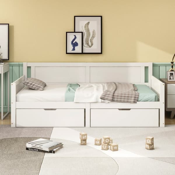 Sovesofa 90x200 cm – Enkeltseng med to opbevaringsrum – Ramme i massivt træ – Juniorseng/Børneseng – Hvid