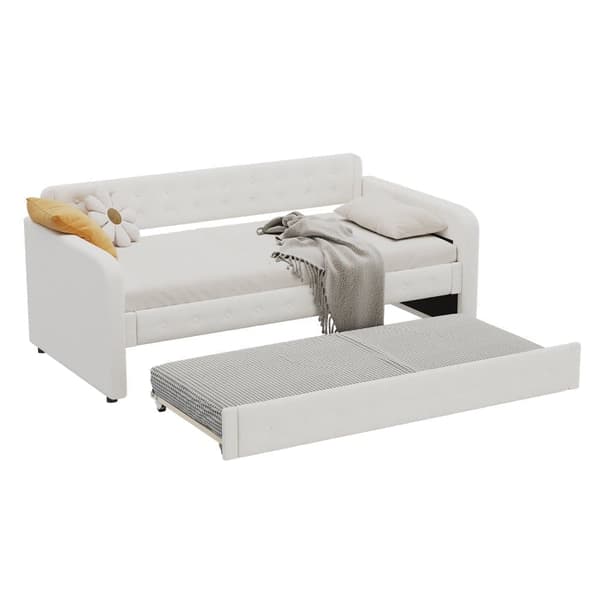Säng med Utdragbar Bädd 90x190/200 cm i Ljusbeige Linne – Inkl. Ribbotten