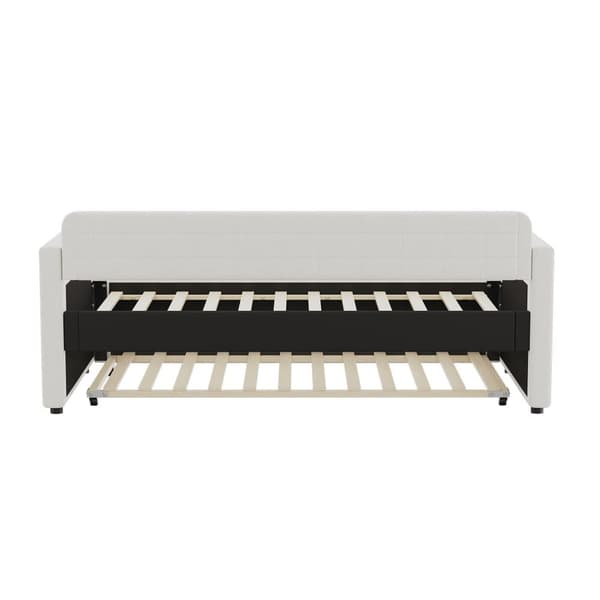 Säng med Utdragbar Bädd 90x190/200 cm i Ljusbeige Linne – Inkl. Ribbotten