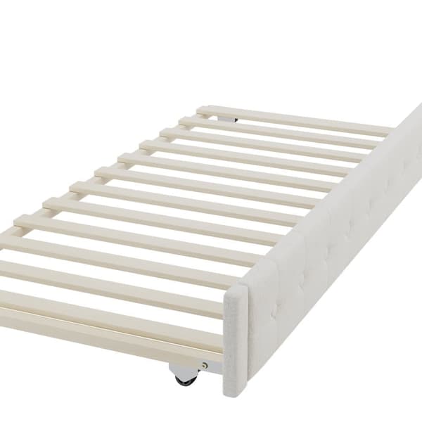Säng med Utdragbar Bädd 90x190/200 cm i Ljusbeige Linne – Inkl. Ribbotten