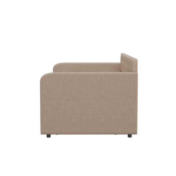 Udtræksseng 90x190/200 cm i beige sengetøj – gæsteseng med lamelbund