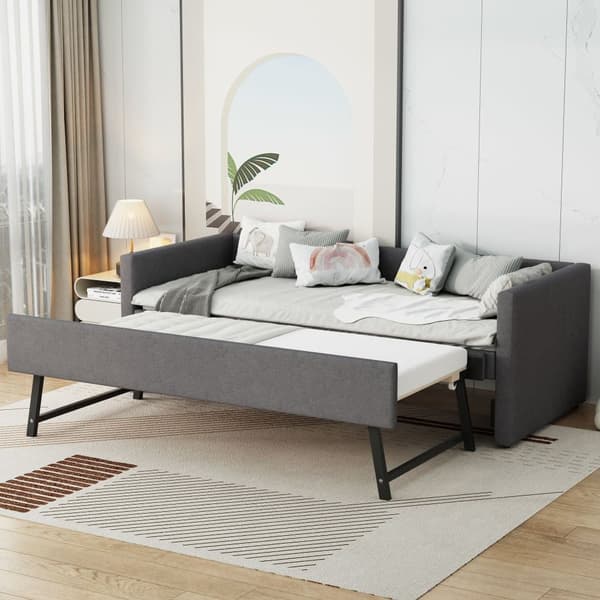 Multifunktionell utdragbar dagbädd med fällbar säng – 90x200 cm – linnetyg – grå
