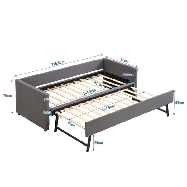 Multifunktionell utdragbar dagbädd med fällbar säng – 90x200 cm – linnetyg – grå