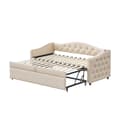 Miniatyrbillede 9 af 11: Udtræksseng 90x200 cm og 90x190 cm i linned – med USB-stik og lamelbund – Beige