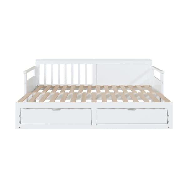 Utdragbar säng 90/180x190 cm i massivt trä – 2 lådor med hjul – Vit