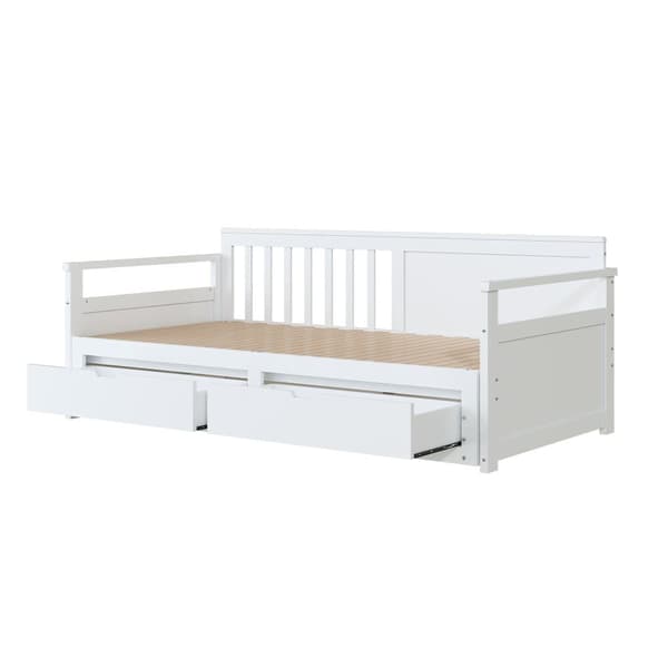 Utdragbar säng 90/180x190 cm i massivt trä – 2 lådor med hjul – Vit