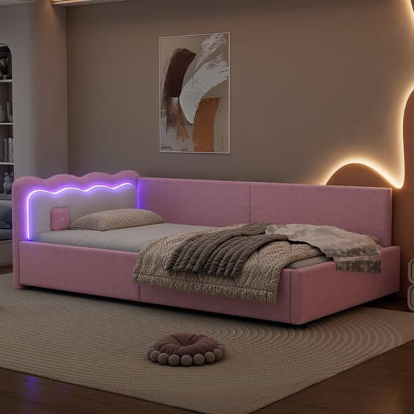 Sovesofa 90x200 cm med LED-belysning og lamelramme – Pink