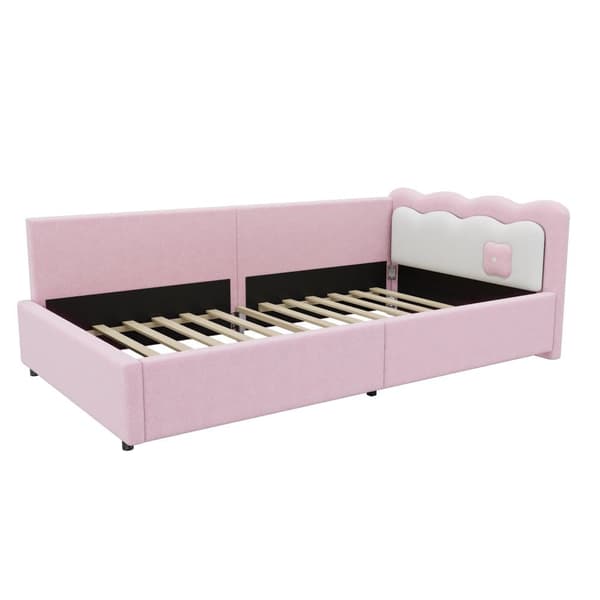 Sovesofa 90x200 cm med LED-belysning og lamelramme – Pink