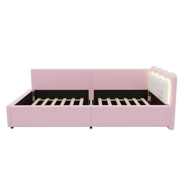 Sovesofa 90x200 cm med LED-belysning og lamelramme – Pink
